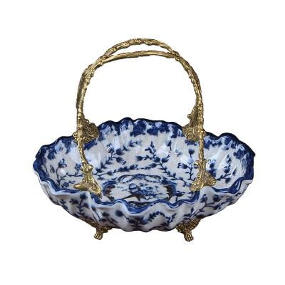 China New antique imitation Chinese decorate supplies blue and white fruit porcelain blue and white porcelain bowl for sale