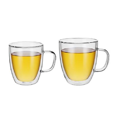 China 450ML Double Wall Borosilicate Glass Water Cup Custom Double Wall Mug for sale