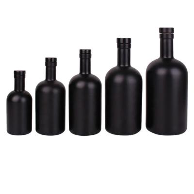 China Beverage Matte Black Frosted Boston Glass Wine Bottles Vodka Whiskey Rum Glass Bottles With Cork for sale