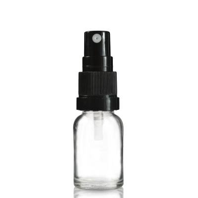 China Wholesale Clear Glass Personal Care Factory Dropper Bottle Black Sprayer and 18mm Atomizer for sale