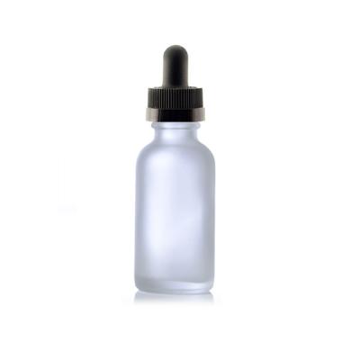 China Personal Care Wholesale Ready Ship 1 oz Boston Round Clear FROSTED Glass Bottle With Black Child Resistant Dropper for sale