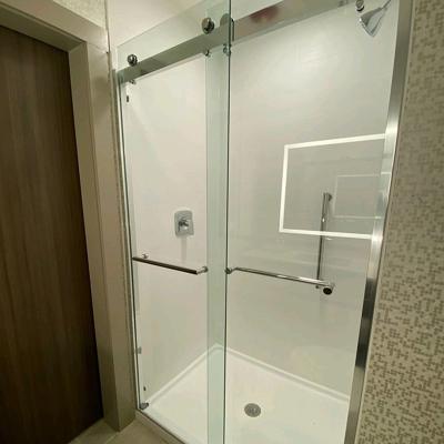 China Contemporary Single Track Roller Flat Barn Style Frameless Glass Sliding Shower Door Shower Enclosure (FY2881) for sale