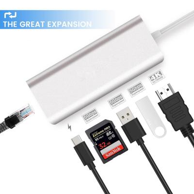 China 6 in 1 Type-C Hub to USB/card reader Converter USB3.0 Type C Hub Male to Card Reader for sale