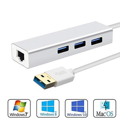 China 3-Port USB 3.0 Aluminum Portable Data Hub with Gigabit Ethernet Port Network Adapter for Mac,PC,USB Flash Drives for sale