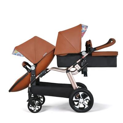 China Hot Selling 2022 Modes Baby Stroller Comfortable Luxury Leather Baby Stroller 3 in 1 or 2 in 1 Baby Pram for sale