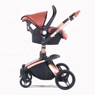 China Portable Baby Walker Agape Leather Foldable Baby Craft Easy Folding Bug Free Stroller With Luxury Carton Box Performance Trolley PU Leather Material for sale