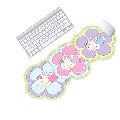 China Cute Gaming Mouse Pad Rabbit And Flower Cartoon PU Desk Mat Waterproof Heat Resistance Large Sublimation Leather XXXL Mouse Pad for sale