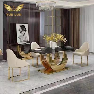 China Eco-friendly luxury marble dining table European style dining table set stainless steel base dining table and chair for sale