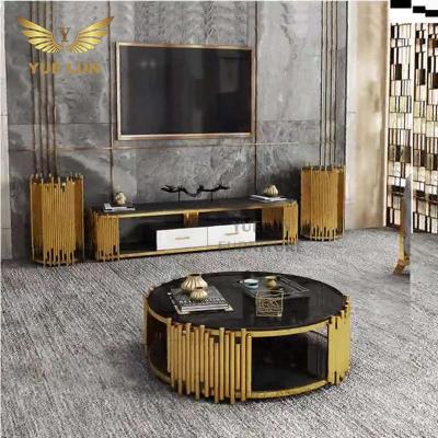 China Eco-friendly Traditional Home Furniture Marble Design Marble Tea Table TV Table With Coffee Table Stainless Steel for sale