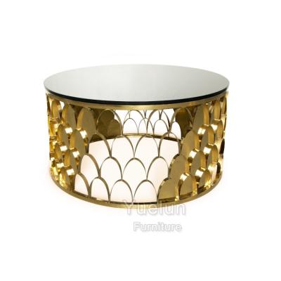 China YCO-0001 Round Stainless Steel Eco - Friendly Gold Mirrored Glass Coffee Table for sale