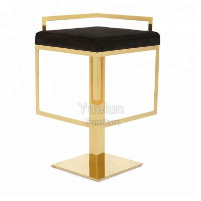 China New Eco-friendly Design Black Velvet Bar Stool With Gold Stainless Steel Base for sale