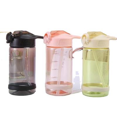 China Hot Sale 480ml Viable Plastic Water Bottle With Straw Kids Sippy Cups Drinking Bottle Kids Plastic Water Bottles for sale