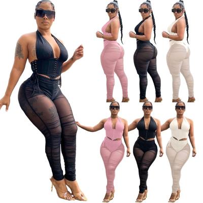 China 2022 Breathable Sexy Crop Top Summer 2 Piece Pants Jogger Set Tracksuits Plus Size Panty Two Piece Set Ladies Team Beach Wear for sale