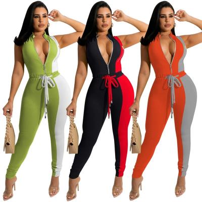 China Anti-pilling Patchwork Women's Overalls Playsuit and Overalls 2022 Sleeveless One-Piece Skinny Women Halter Rompers Summer Clothing Jumpsuits for sale