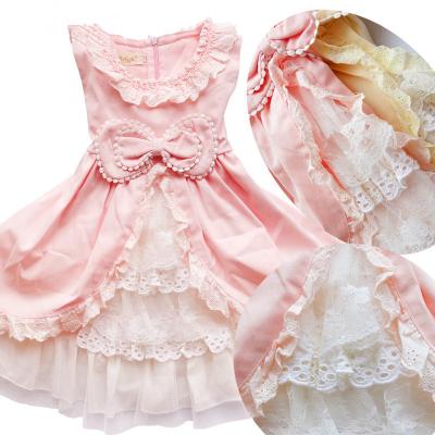 China Breathable New Design Girls Summer Clothes Children's Lace Vest Dress With Big Bow for sale