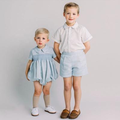 China Newest ENGLAND STYLE DESIGN High End Spanish Children's Clothing Cotton Baby Sibling Two Piece Set for sale