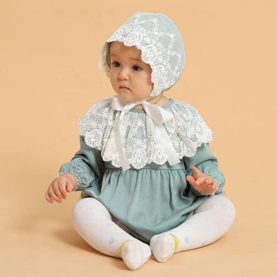 China Polyester / Cotton Floral Lace Clothes Cotton Newborn Vintage Baby Rompers With Hat for sale