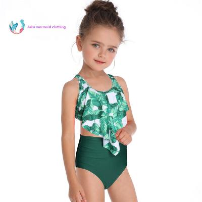 China Anti-UV Girls Swimwear High Waisted Swimwear Dots Printing Bathing Suits Halter Neck Falbala Bikini Set for sale