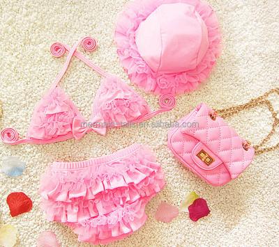 China Baby Toddler Lace Bikini Ruffle Bow Anti-UV Swimwear for sale