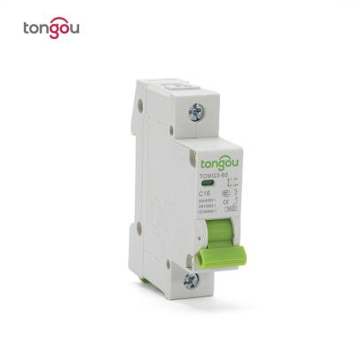 China PA66 Tongou Single Phase Circuit Breaker 1P 220v 230v Fireproof Mcb TOMG3-63 16A Mini Switch Miniature Circuit Breaker Electric Pole 1 for sale