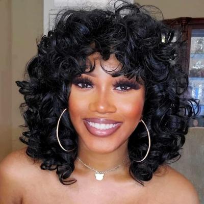 China Hd Wholesale Short Fluffy High Temperature Silk Natural African Curly Hair Bun Women's Full Lace Wig Curl Lace Wig for sale