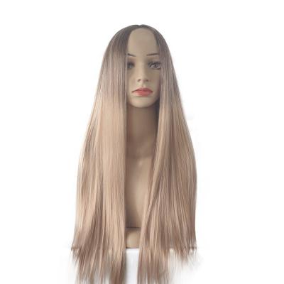 China Straight Transparent Lace Front Natural Synthetic Hair Wigs Full Female Wig Cap 25 Inches Long For Women for sale