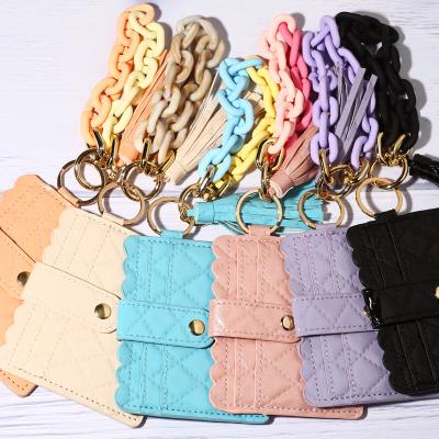 China 2022 Anti-theft High Quality Lady Acrylic PU Purse With Tassel Print Holder Chain Wristlet Wristlet Key Chain Wallet for sale