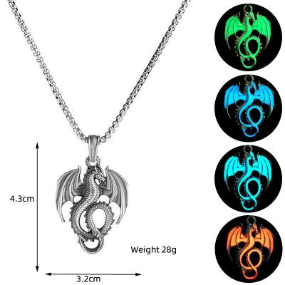 China Fashionable Male Dominant Pterosaur Dragon Necklace Europe and America Luminous Flame Glow Pendant Jewelry Dragon Pendant Necklaces Aeolus for sale