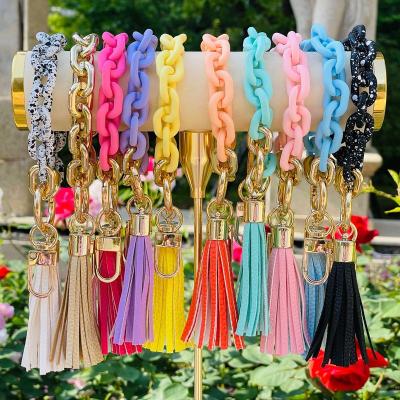 China MOQ Tassel Key Chain Gift Leather Acrylic Acrylic Bottom Bead Bracelet Bangle Gift Small Pretty For Girls Women for sale