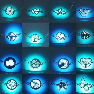 China Simple And New Style Fashion Jewelry Punk Glow In The Dark Lotus Element Sky Blue Luminous Silver Stretch Adjustable Bracelet for sale