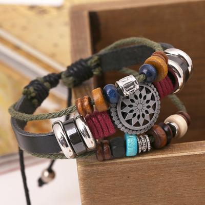 China Retro fashion punk popular stone cool adjustable hand - bead bracelet woven genuine leather jewelry for men bead bracelet for sale