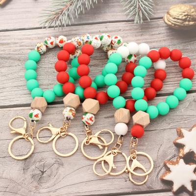 China Silicone Silica Gel Bracelet Key Ring Christmas Tree Gift Silicone Bead Key Chain Wrislete Bracelet Beads Bracelet Wrist for sale