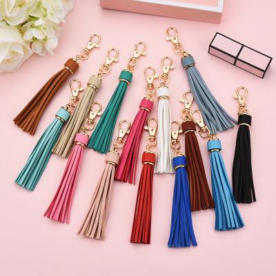 China Leather In 15cm PU Leather Thickness Tassel DIY Stock Jewelry Accessories Bag Tassel Key Chain Pendant for sale