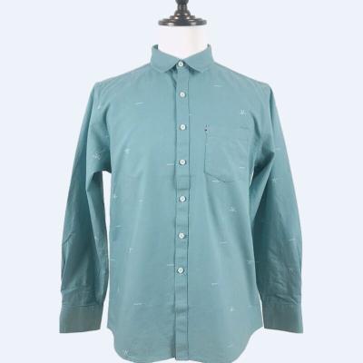 China Full Sleeve 100% Anti-pilling Backing Customization Green Breathable Cotton Plus Size Mens Shirts for sale