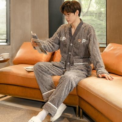 China New Design Men's Warm Coral Velvet Men's Velvet Sale Soft Pajamas Two 2 Pieces Sets Of Pcs Home Wear Sleepwear For Winter Autumn for sale