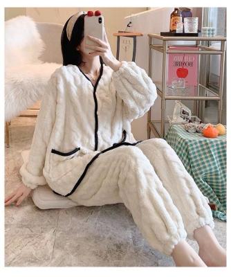 China Thermal Thick Sleepwear Ladies Suit Flannel Woman Winter Pajamas Pajamas Set Fashion OEM Soft Adult for sale