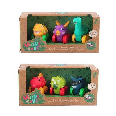 China Vinyl Cartoon Animals Mini Vinyl Dinosaur Cute Toy Car Toy Car Set for sale