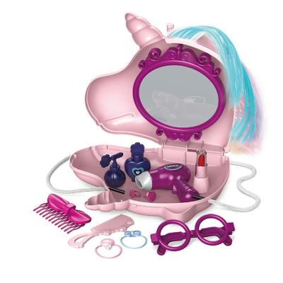 China 3+ 2 in 1 Plastic Girl Dressing Up Toy DIY 19PCS Girl Make Up Unicorn Shoulder Bag Storage Toy Packing Set for sale