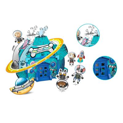 China DIY TOY 3D DIY Dog Space Planet Paper Puzzle Doodle Kit 56pcs Coloring 3D Puzzle Toy for sale