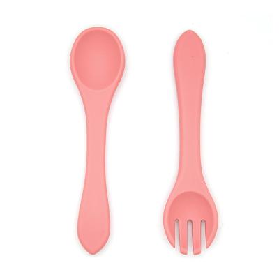 China BPA Free Weaning Toddler Unique Led Soft Silicone Spoon and Fork Set Self Feeding BPA Free Baby Silicone Fork for sale