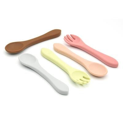 China BPA Free Wholesale Soft Unbreakable First Stage Silicone Fork and Spoon Weaning Food Grade Silicone Spoon Fork Set for sale