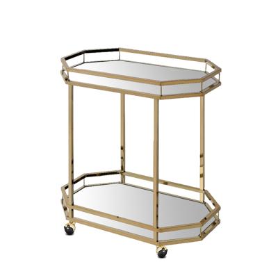 China Samll Quantity Tier Kitchen Gold Metal Trolley Rolling Trolley Bar Cart Acceptable Portable Serving Shelving With Wheels for sale