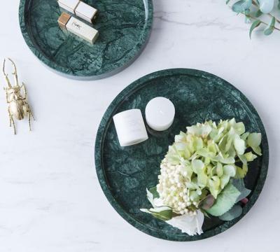 China 100% Handmade Round Green Green Marble Jewelry/Cake Display Serving Serving Trays for Home Decor and Hotel for sale