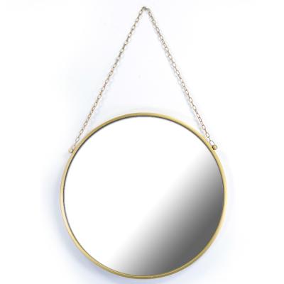 China Samll Quantity Acceptable 18 Inch Wall Mounted Decorative Round Metal Framed Mirror With Chain Strap for sale