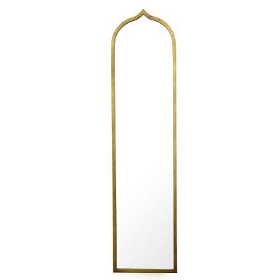 China Acceptable Samll Quantity Shape Gold Floor Metal Frame Arched Standing Wall Mounted Mirror Decorative For Living Room Amazon Hot Sales for sale