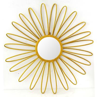 China Samll Quantity 24 Inch 60cm Sun Flower Shape Gold Metal Frame Acceptable Wall Mounted Mirrors Decorative For Living Room for sale