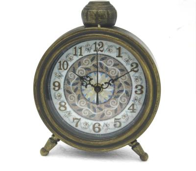 China Antique Style Rainhou Round Shape Metal Craft Rustic Handcrafted Antique Bronze Home Clocks Retro and Table Decor for sale