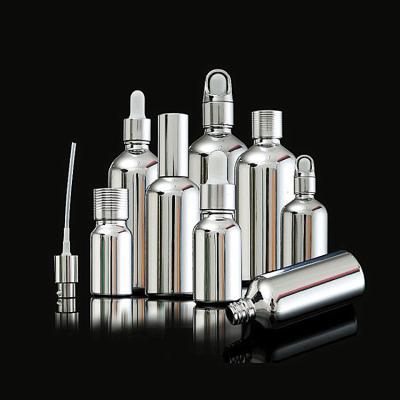 China Beverage Glass Plating Refined Oil Bottle Silver Perfume Repackaging Cosmetics Bottles Plating Glass Bottles Correction Bottles for sale