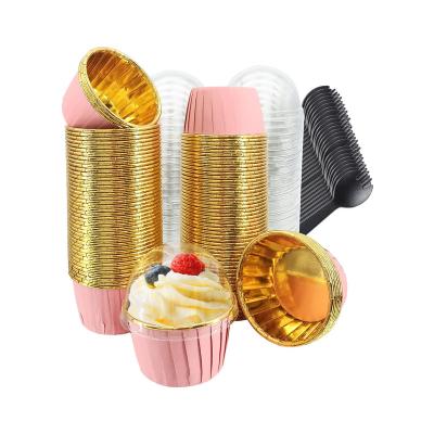 China Food Grade Eco-Friendly Foil Baking Cups With Dome Lids, Disposable Muffin Tins Muffin Cups For Wedding Birthday Party, With Spoons for sale