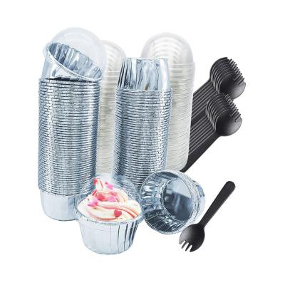 China Eco-Friendly Food Grade Foil Cupcake Liners With Lids 100Pack, 3.5Oz Foil Baking Cups Mini Muffin Liners, Disposable Muffin Tins Muffin Cups for sale